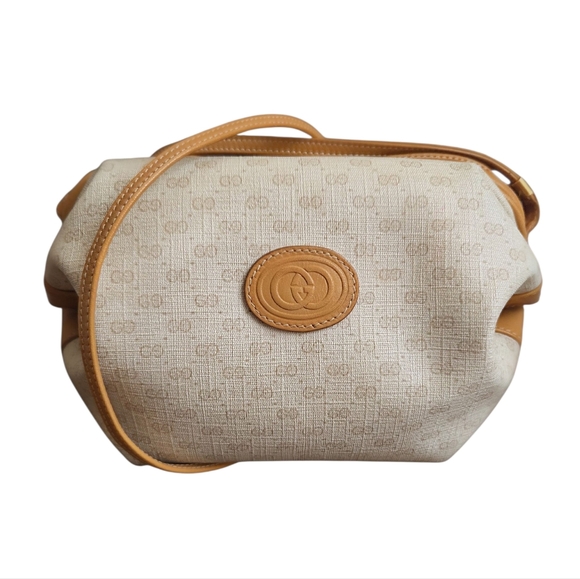 Vintage Gucci Micro GG Barrel Bag Cream Tan Crossbody 1980s Italy 007 115 5770 - Picture 2 of 16